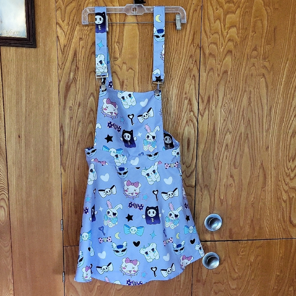 ROMWE Blue Kawaii Skull Print Pinafore Dress